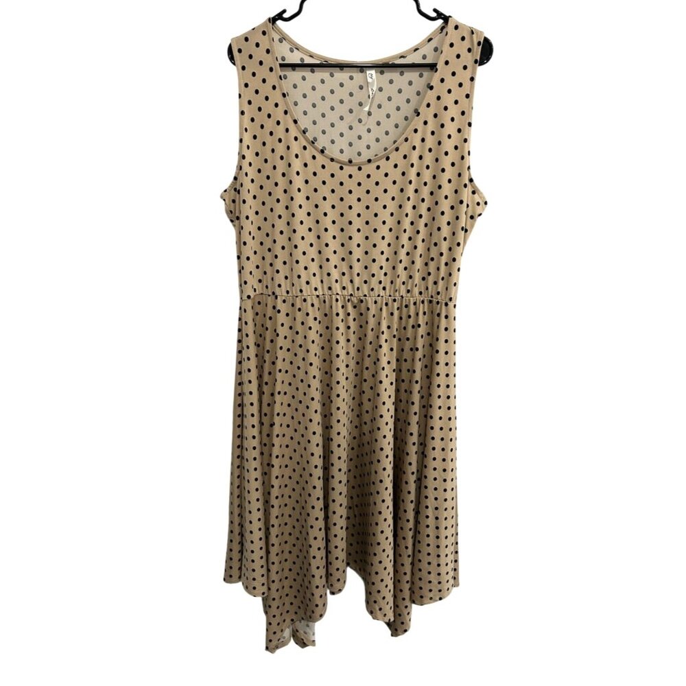 NY Collection Polka Dot Sleeveless Beige A Line Midi Dress Sz XL